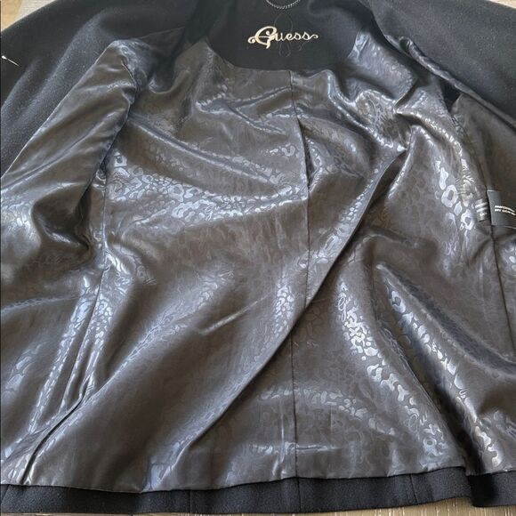 Guess Women's Elegant Black Wool Blend Peacoat Mid-Length Lined Coat Size S EUC - Picture 12 of 15